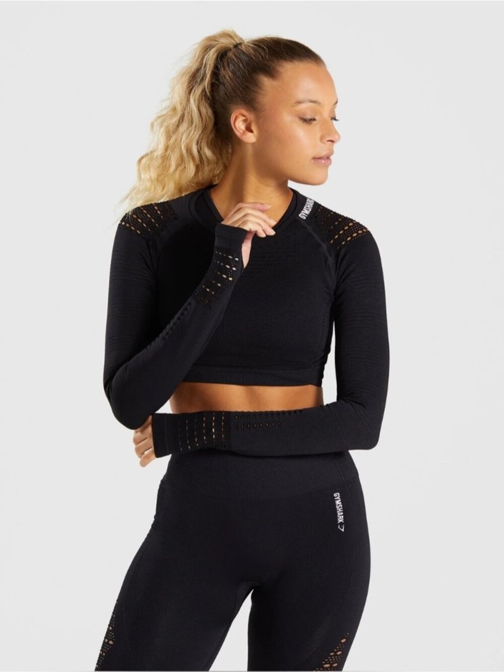 Gymshark Vital Seamless Flawless Knit cutout Gym Active crew Crop Top LS Small